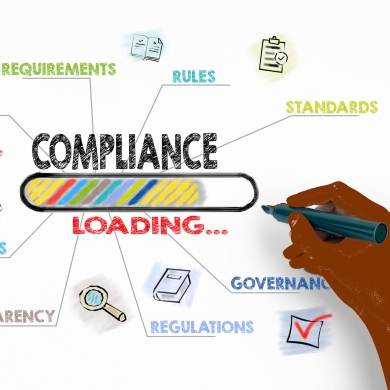 Compliance Concept. Chart with keywords and icons on white background.