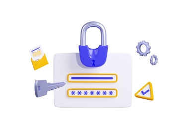 Computer security, privacy, data protection concept with account verification system with login and password, padlock, key and email icon, 3d render illustration isolated on white background